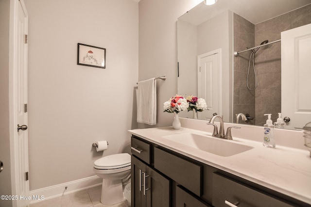 440 Bramble Ln, Clayton, NC 27527 - full bathroom featuring vanity, tiled shower, and tile patterned flooring