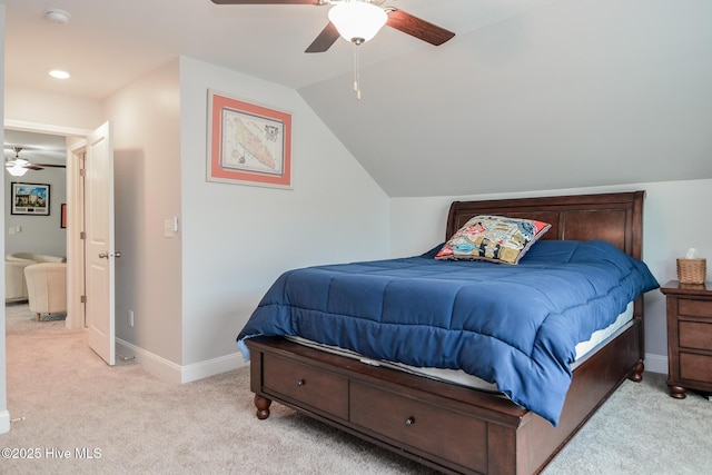 440 Bramble Ln, Clayton, NC 27527 - bedroom with carpet floors, lofted ceiling, and ceiling fan