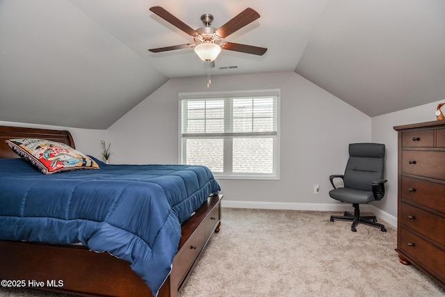 440 Bramble Ln, Clayton, NC 27527 - bedroom with vaulted ceiling, light carpet, and ceiling fan