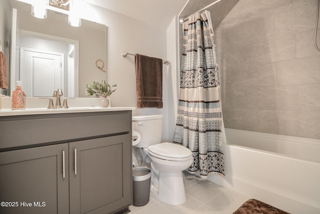 440 Bramble Ln, Clayton, NC 27527 - bathroom with vanity, shower / tub combo with curtain, and tile patterned floors