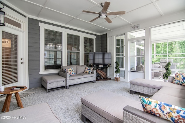 440 Bramble Ln, Clayton, NC 27527 - sunroom / solarium with a ceiling fan and an outdoor hangout area