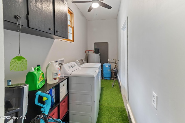 84 White Pine Rd, Lake Waccamaw, NC 28450 - laundry room with washing machine and dryer, cabinet space, ceiling fan, and light carpet