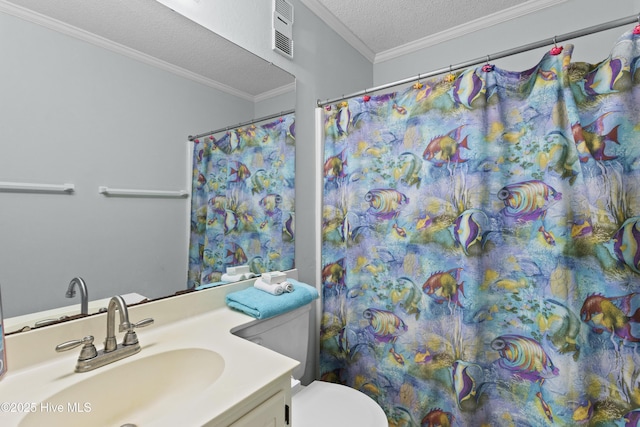1004 Carolina Beach Ave S Unit A4, Carolina Beach, NC 28428 - full bath with vanity, a textured ceiling, crown molding, and a shower with shower curtain