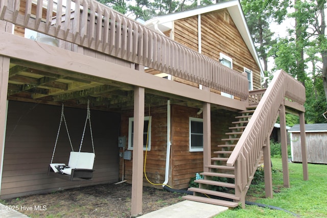 507 Seaview Dr, Edenton, NC 27932 - back of house with stairs, a storage shed, and a deck