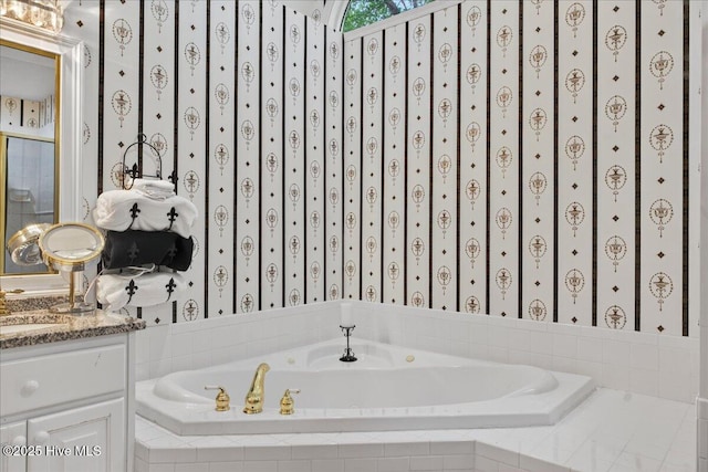 1610 Winding Way SW, Ocean Isle Beach, NC 28469 - full bath featuring a garden tub, vanity, and wallpapered walls