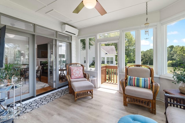 188 Edgewater Cir, Sunset Beach, NC 28468 - sunroom featuring a wall unit AC, healthy amount of natural light, and wood finished floors