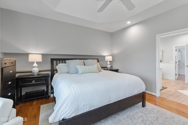 188 Edgewater Cir, Sunset Beach, NC 28468 - bedroom with wood finished floors, recessed lighting, and ceiling fan