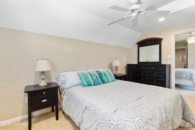 188 Edgewater Cir, Sunset Beach, NC 28468 - carpeted bedroom featuring vaulted ceiling, a ceiling fan, and recessed lighting