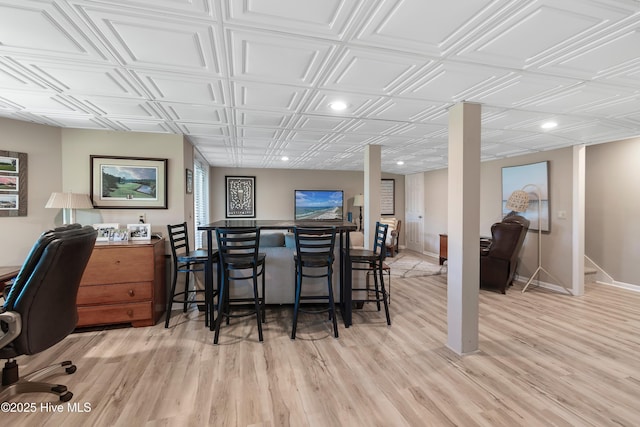 188 Edgewater Cir, Sunset Beach, NC 28468 - home office with an ornate ceiling, light wood-type flooring, and recessed lighting