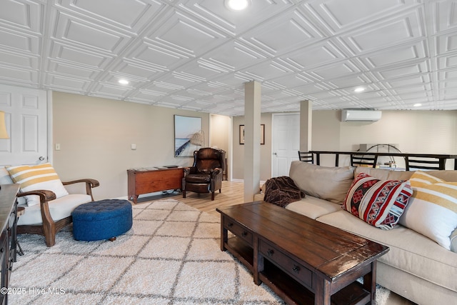 188 Edgewater Cir, Sunset Beach, NC 28468 - living area featuring an ornate ceiling, recessed lighting, an AC wall unit, and light wood finished floors