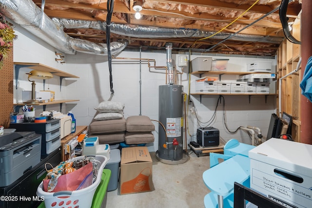 188 Edgewater Cir, Sunset Beach, NC 28468 - unfinished basement with water heater and concrete block wall