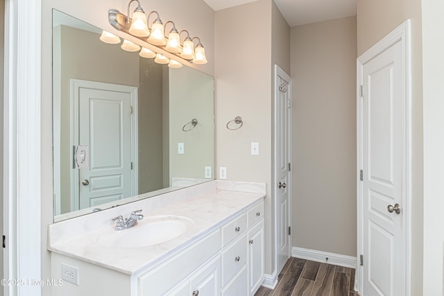 112 Highwoods Dr, Goldsboro, NC 27530 - bathroom featuring vanity and wood finished floors