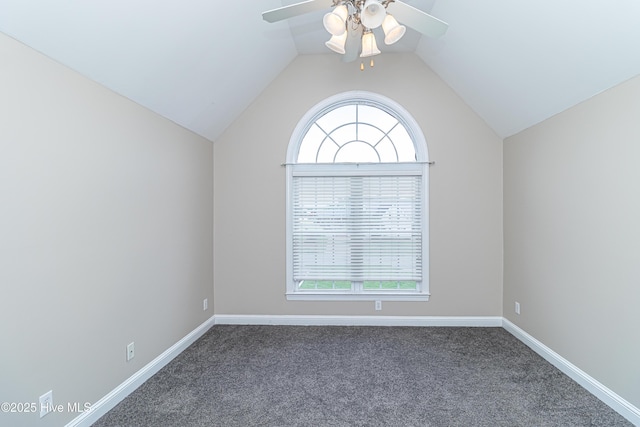 112 Highwoods Dr, Goldsboro, NC 27530 - spare room featuring a ceiling fan, carpet flooring, and vaulted ceiling
