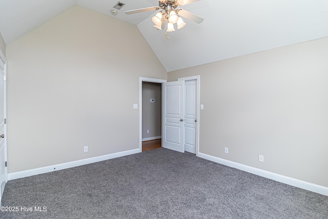 112 Highwoods Dr, Goldsboro, NC 27530 - unfurnished bedroom with carpet, high vaulted ceiling, and ceiling fan