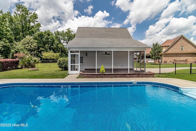 112 Highwoods Dr, Goldsboro, NC 27530 - view of swimming pool with a sunroom, ceiling fan, and a patio area