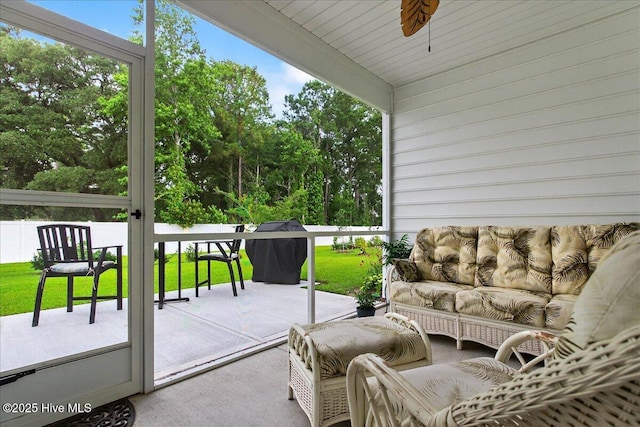 1673 White Starfish Ct, Calabash, NC 28467 - sunroom with an outdoor hangout area, a ceiling fan, and healthy amount of natural light