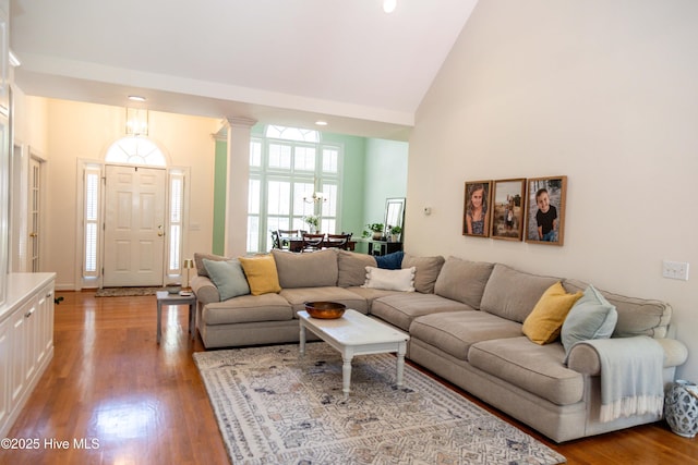 4725 Wedgefield Dr, Wilmington, NC 28409 - living area with high vaulted ceiling and wood finished floors