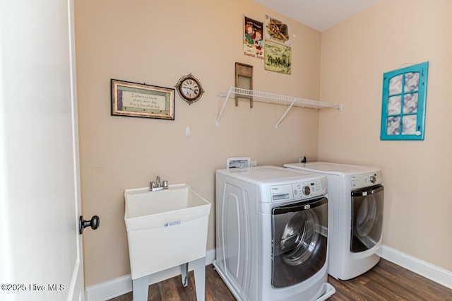 276 Widgeon Way, Lillington, NC 27546 - laundry area featuring washing machine and dryer and dark wood-style floors