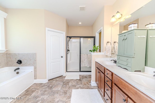 276 Widgeon Way, Lillington, NC 27546 - bathroom with double vanity, a bath, and a stall shower