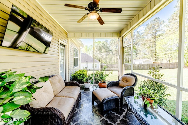 276 Widgeon Way, Lillington, NC 27546 - sunroom / solarium featuring a ceiling fan and an outdoor hangout area