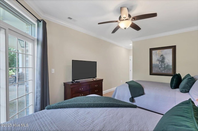 240 Cochrane Castle Cir Unit F, Pinehurst, NC 28374 - bedroom with crown molding, wood finished floors, and a ceiling fan