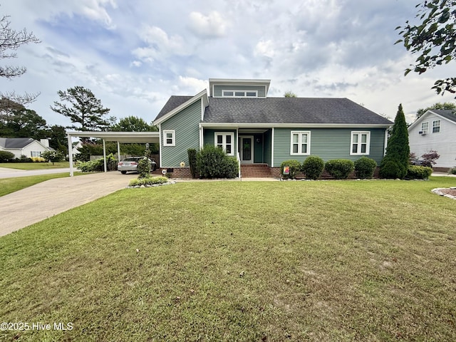 2834 Lancaster Rd NW, Wilson, NC 27896 - view of front of property featuring a shingled roof, concrete driveway, a front yard, and an attached carport