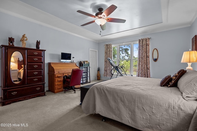 6122 Timber Creek Ln, Wilmington, NC 28411 - bedroom featuring carpet, a raised ceiling, access to outside, an office area, and crown molding
