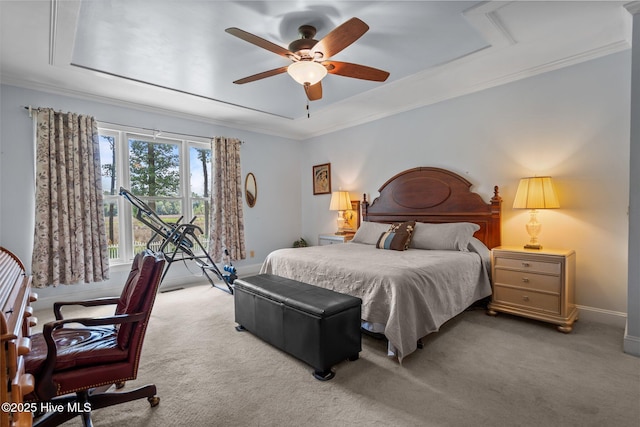 6122 Timber Creek Ln, Wilmington, NC 28411 - carpeted bedroom with a tray ceiling, crown molding, and ceiling fan