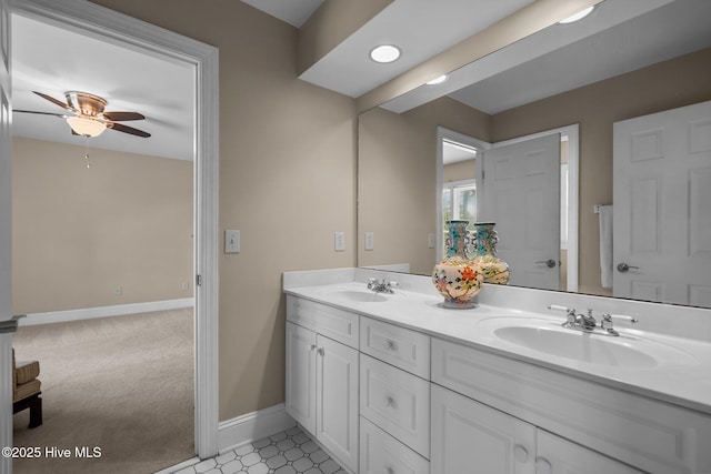 6122 Timber Creek Ln, Wilmington, NC 28411 - bathroom with double vanity and ceiling fan