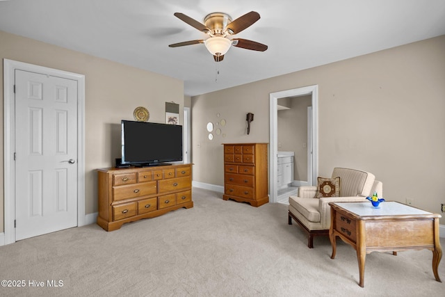6122 Timber Creek Ln, Wilmington, NC 28411 - living area featuring a ceiling fan and light colored carpet