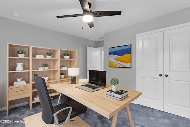 6468 Merceron St SW, Ocean Isle Beach, NC 28469 - office space featuring dark carpet and a ceiling fan