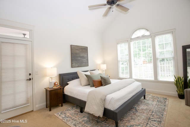 2 Tyler Way, Pinehurst, NC 28374 - bedroom with carpet floors, high vaulted ceiling, and ceiling fan