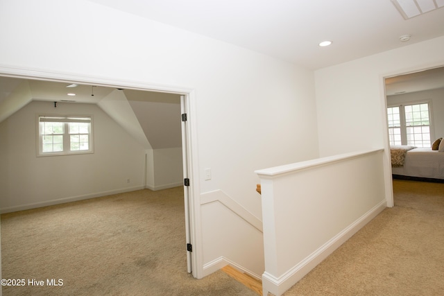 2 Tyler Way, Pinehurst, NC 28374 - hallway with light colored carpet, an upstairs landing, recessed lighting, and lofted ceiling
