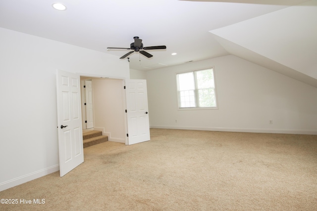 2 Tyler Way, Pinehurst, NC 28374 - additional living space with recessed lighting, lofted ceiling, light carpet, and ceiling fan