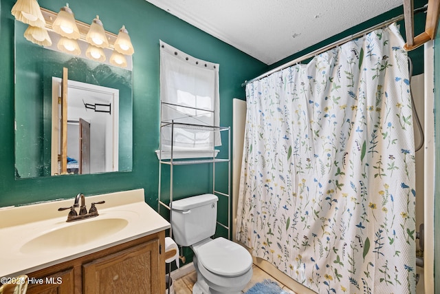 608 Calabash Dr, Hubert, NC 28539 - bathroom with vanity, a textured ceiling, and curtained shower