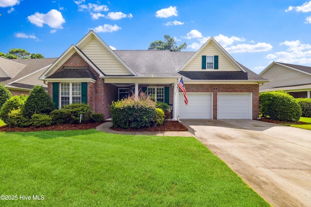 258 Morning View Way, Leland, NC 28451 - view of front of home featuring brick siding, a front lawn, and concrete driveway