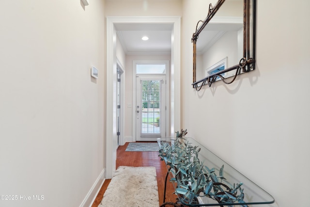 258 Morning View Way, Leland, NC 28451 - doorway featuring crown molding and wood finished floors