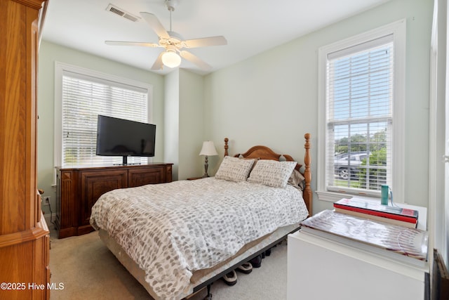 258 Morning View Way, Leland, NC 28451 - bedroom with light carpet, multiple windows, and a ceiling fan