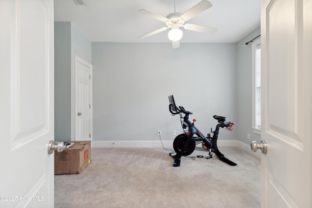 258 Morning View Way, Leland, NC 28451 - exercise area featuring carpet floors and a ceiling fan