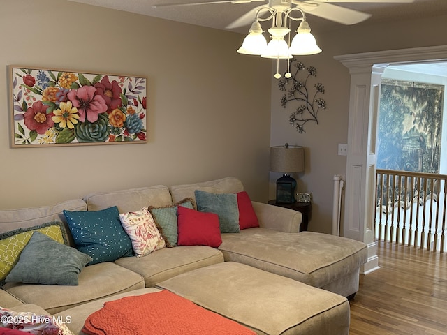 2270 Bella Coola Rd, Lake Waccamaw, NC 28450 - living room featuring a ceiling fan and wood finished floors