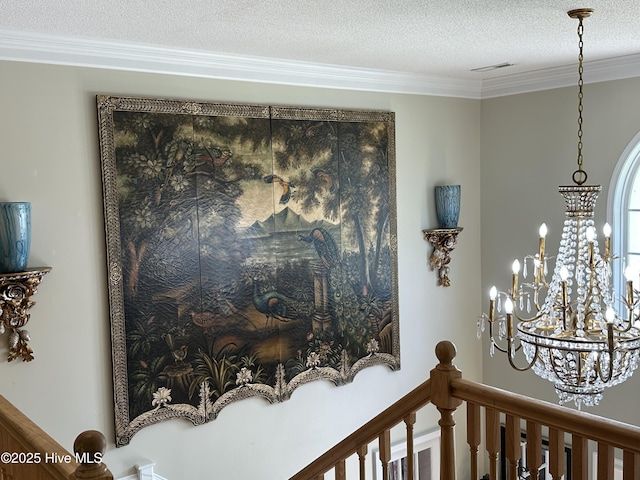 2270 Bella Coola Rd, Lake Waccamaw, NC 28450 - detailed view of a textured ceiling, a chandelier, and ornamental molding
