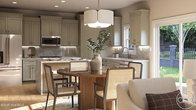 259 Sycamore Forest Dr, Wallace, NC 28466 - kitchen featuring appliances with stainless steel finishes, recessed lighting, light countertops, decorative backsplash, and light wood-style floors