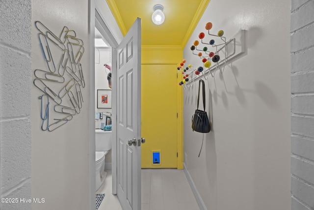 604 W Wilson Creek Dr, Trent Woods, NC 28562 - corridor featuring crown molding and light tile patterned floors