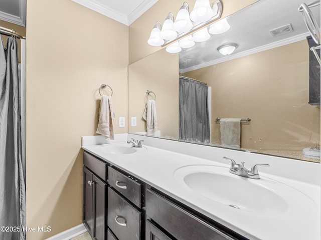 165 Parnell Rd, Hubert, NC 28539 - bathroom with double vanity, crown molding, and curtained shower