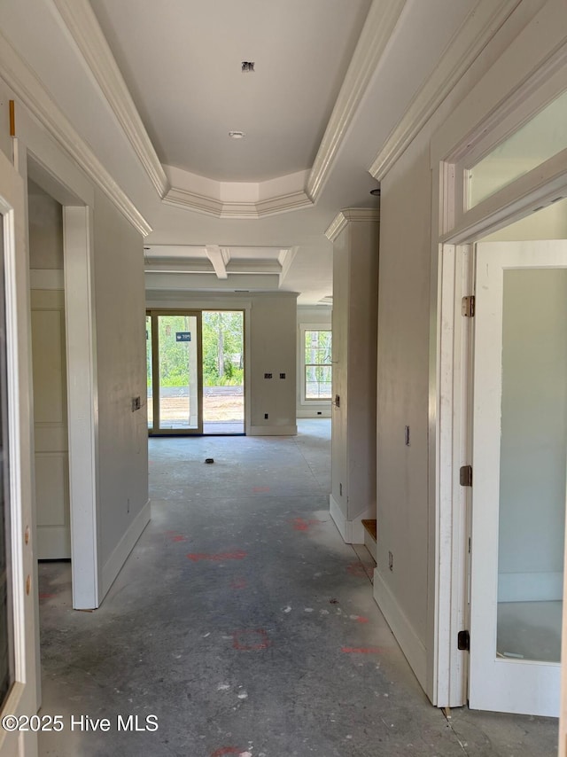 453 Motts Forest Rd Unit 70, Wilmington, NC 28412 - hall with a tray ceiling, crown molding, and concrete floors
