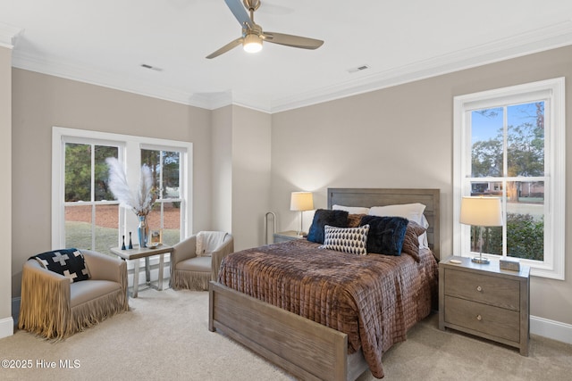 805 Wild Turkey Pl, Wilmington, NC 28405 - bedroom with light carpet, crown molding, and a ceiling fan