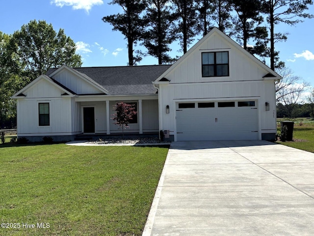 9667 Sturgeon Dr NE, Leland, NC 28451 - modern inspired farmhouse with board and batten siding, driveway, a front yard, and roof with shingles