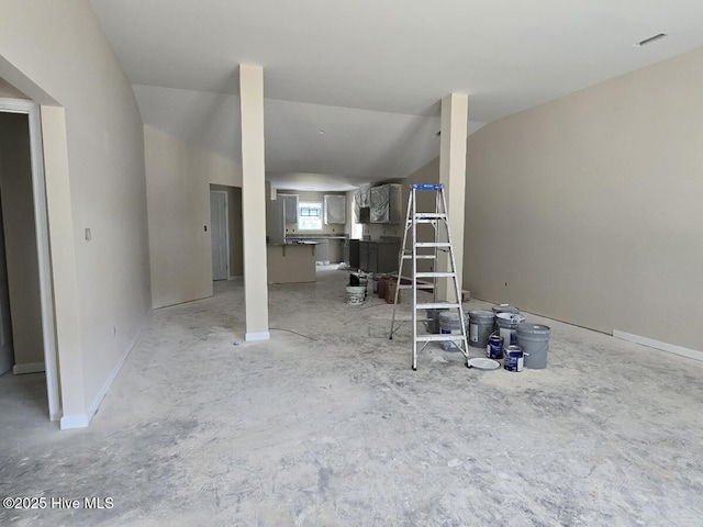 94 Osprey Watch Ln E, Oriental, NC 28571 - living room featuring vaulted ceiling and baseboards