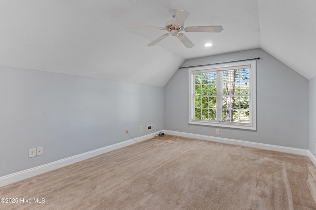 183 Baker Cir W, End, NC 27376 - bonus room with vaulted ceiling, carpet floors, and a ceiling fan