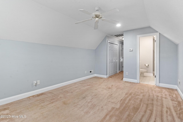 183 Baker Cir W, End, NC 27376 - bonus room featuring vaulted ceiling, carpet, and ceiling fan